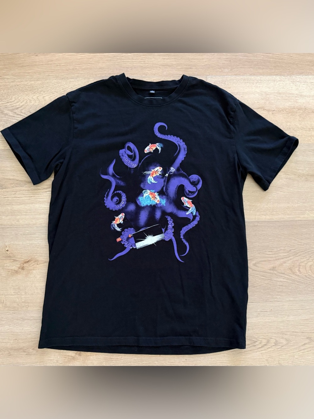 Mister Tee Octopus Koi Fish Graphic T-Shirt Men’s L Black